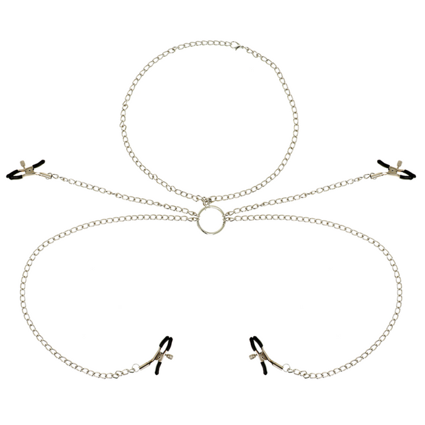 OHMAMA FETISH 4 NIPPLE CLAMPS WITH CHAIN NECKLACE
