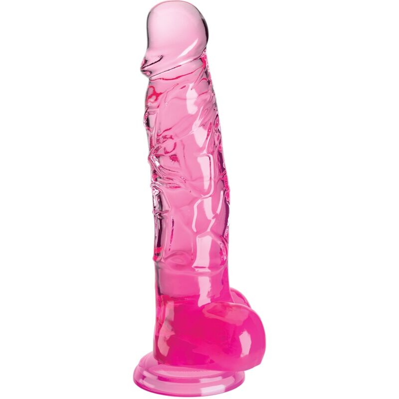 KING COCK -Läpinäkyvä realistinen dildo 16,5cm kiveksillä, violetti