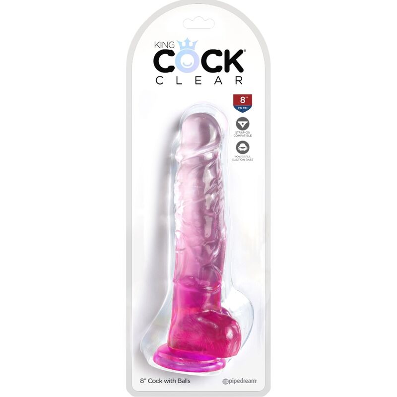 KING COCK -Läpinäkyvä realistinen dildo 16,5cm kiveksillä, violetti