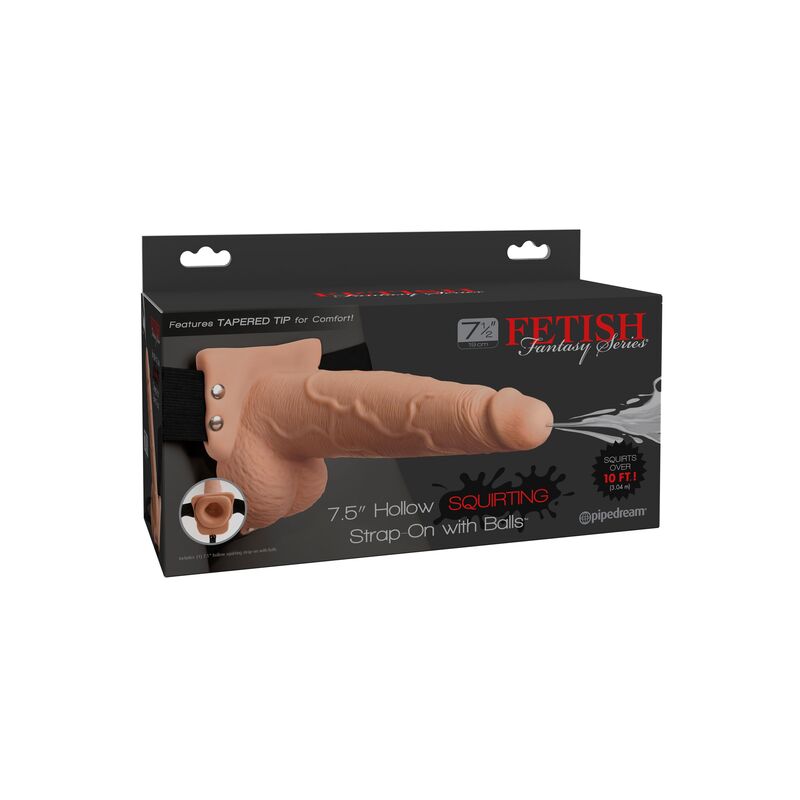 FETISH FANTASY SERIES - Säädettävä suihkuttava 19 cm realistinen penis palloilla ja valjailla