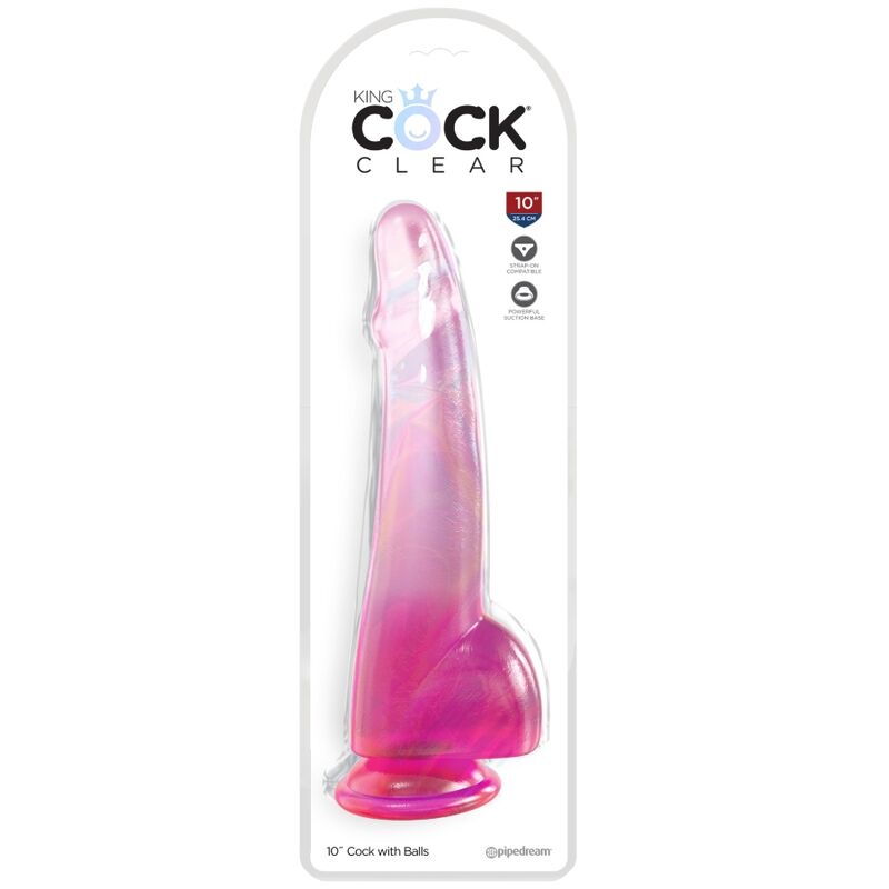 KING COCK -Läpinäkyvä realistinen dildo 19cm kiveksillä, violetti