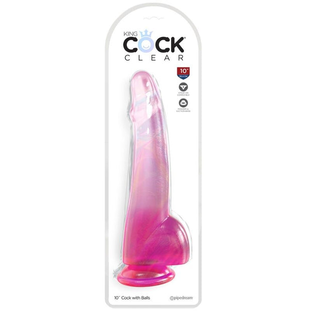 KING COCK -Läpinäkyvä realistinen dildo 19cm kiveksillä, violetti