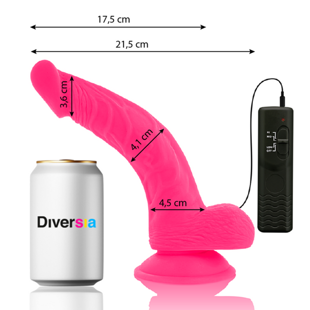 DIVERSIA - Taipuisa värisevä dildo, pinkki  21.5 CM -O- 4.5 CM