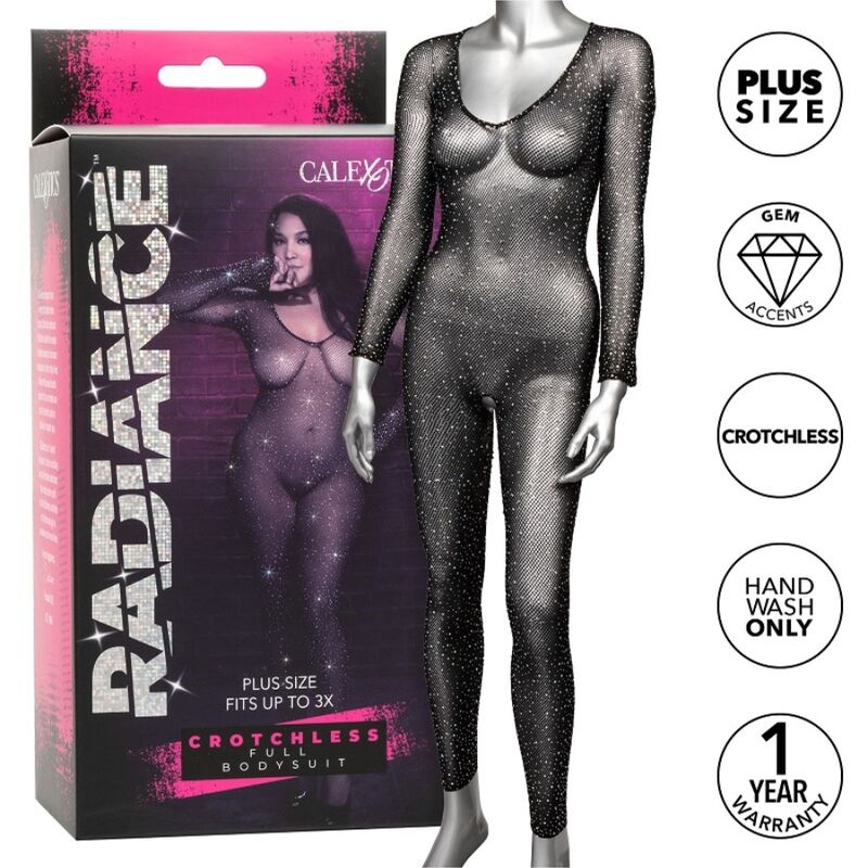 CALEXOTICS - Plus Size kokovartalobody reikäosalla ja strasseilla
