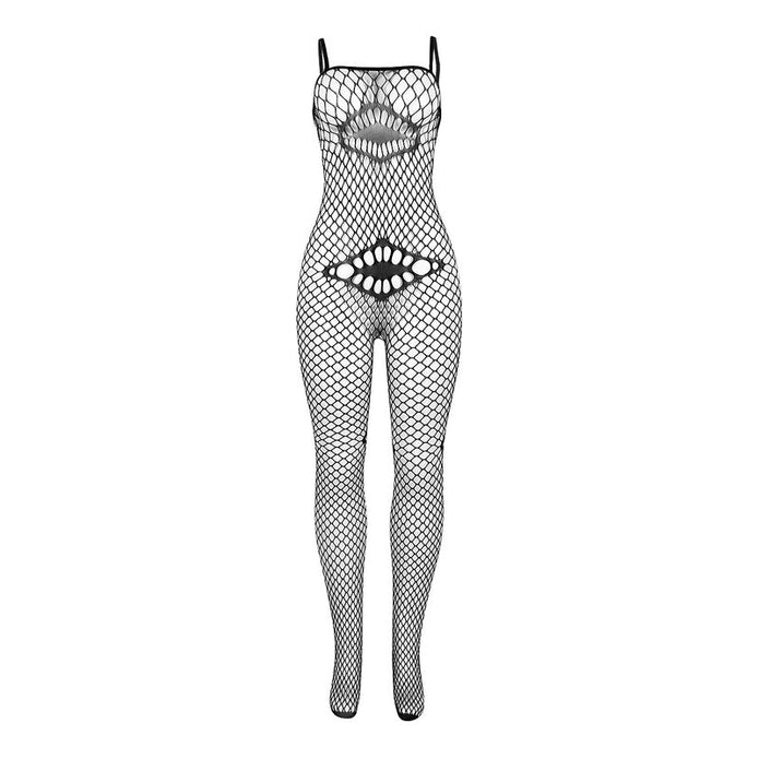 SUBBLIME - 952112 FISHNET BODYSTOCKING WITH DETAILS ON THE CHEST AND BELLY BLACK ONE SIZE