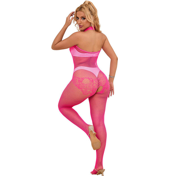 SUBBLIME - 952389 haaraton verkkobody pitsillä ja korkealla kauluksella, pinkki, One Size