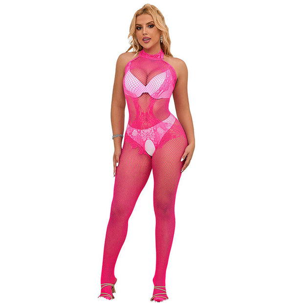 SUBBLIME - 952389 haaraton verkkobody pitsillä ja korkealla kauluksella, pinkki, One Size