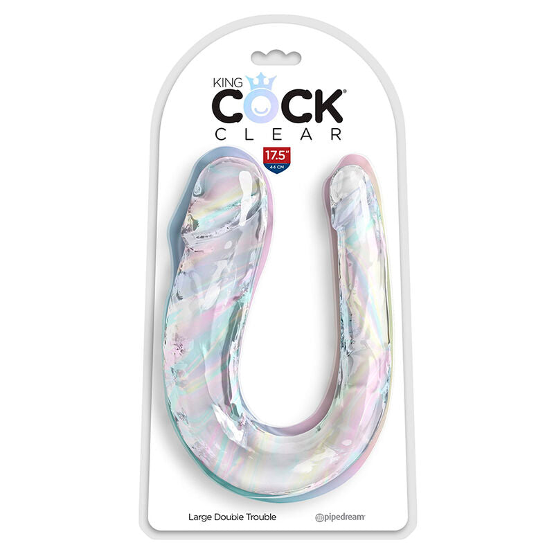KING COCK - Double Trouble - Kaksipäinen dildo, kirkas 44 cm