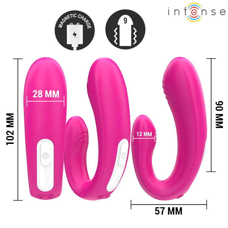 INTENSE - JANET DUAL U-SHAPED STIMULATOR AND VIBRATOR WITH REMOTE CONTROL PINK
