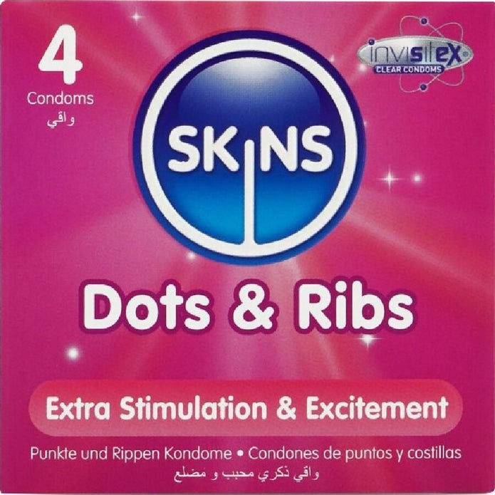 SKINS - Kuviolliset Dots & Ribs -kondomit 4 kpl