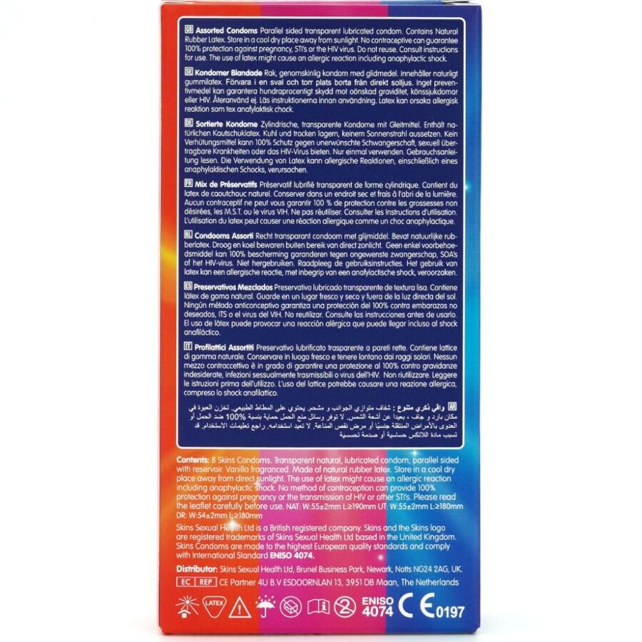 SKINS - 8 kpl erilaista premium-kondomia 
