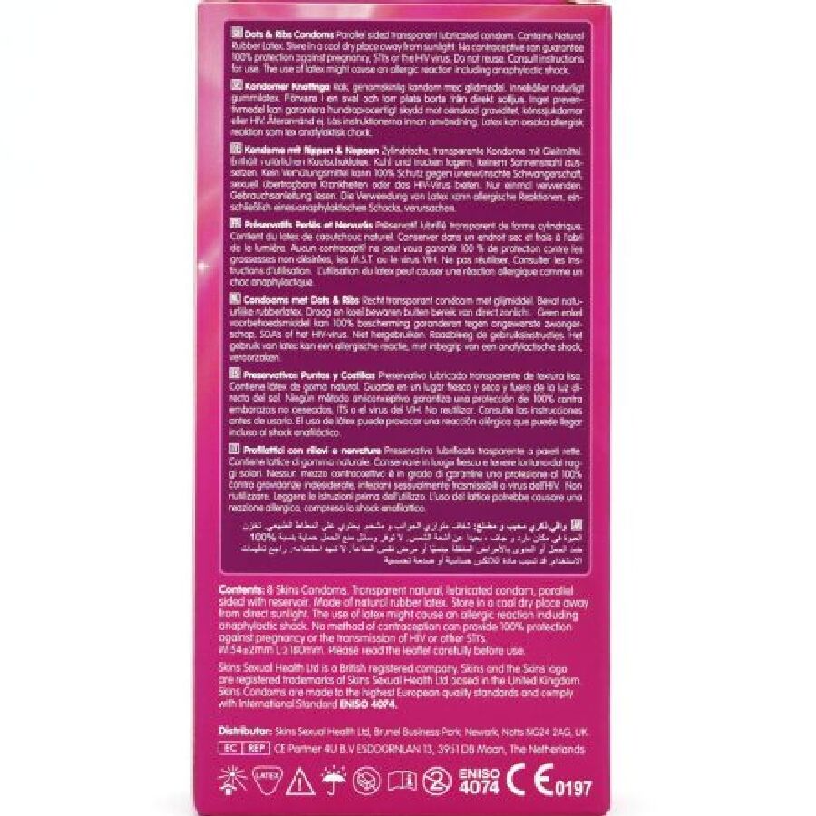 SKINS - Kuviolliset Dots & Ribs -kondomit 8 kpl