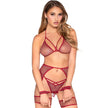 LEG AVENUE - 89362 TOP + THONG+ GARTER BELT + HANDCUFFS SET RED - ONE SIZE