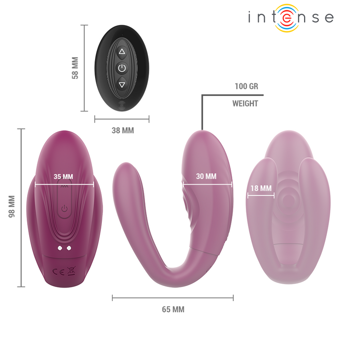 INTENSE - SANDRA naputus- ja värinätoiminnolla varustettu klipsistimulaattori kauko-ohjauksella