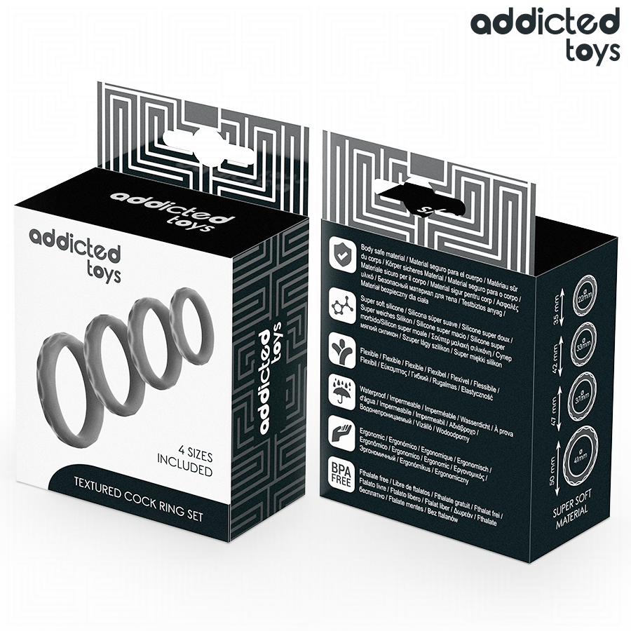 ADDICTED TOYS - Teksturoitu penisrengassarja 4 kokoa