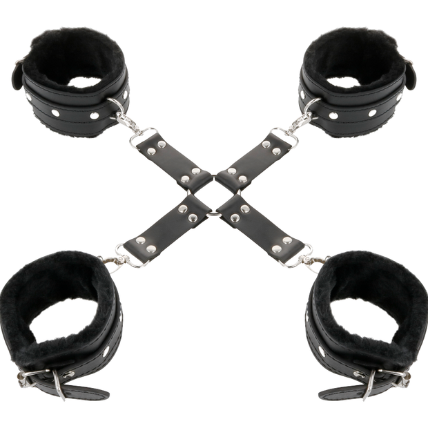DARKNESS - LEATHER HANDCUFFS FOR FOOT AND HANDS BLACK